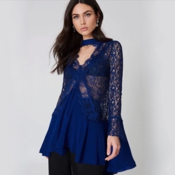 NWOT Free People Tell Tale Lace Cut Out Navy Blue
Tunic Dress size XS - Picture 4 of 7